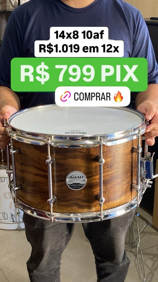 Caixa Classic Wood 14"x8" 10AF - Acabamento Natural Dark Wood